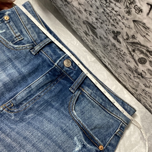 M1858 | Emery 5 Pocket Blue Denim Mini Skirt - distressed Hem - Small - Picture 3 of 9